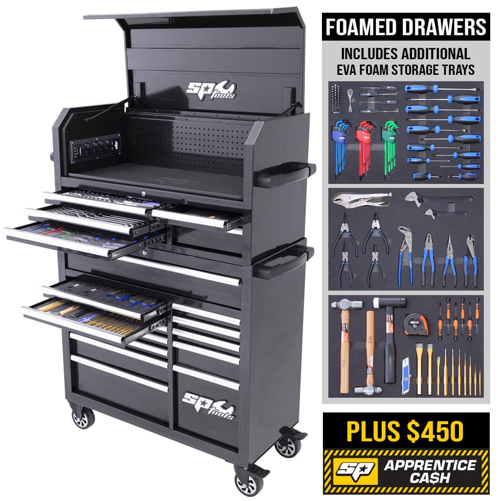 Sumo Series Power Hutch Tool Kit, 300Pce Metric/Sae, Black/Chrome Handles + Additional EVA Trays - SP50551X by SP Tools
