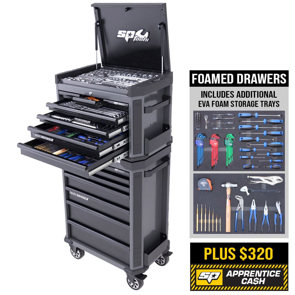 Tech Series Tool Kit 282PC Metric/Sae Diamond Black Bonus EVA Storage Trays - SP52265DX by SP Tools