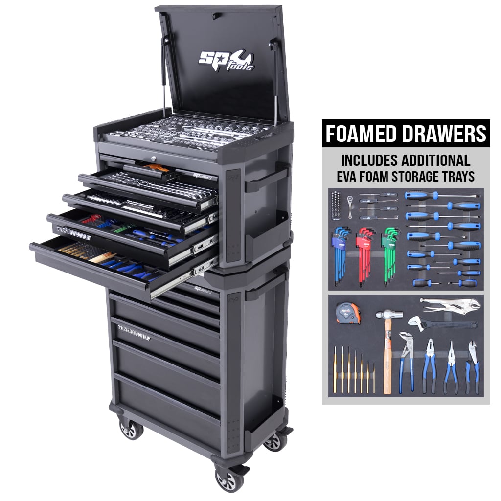 Tech Series Tool Kit 282PC Metric/Sae Diamond Black Bonus EVA Storage Trays - SP52265DX by SP Tools