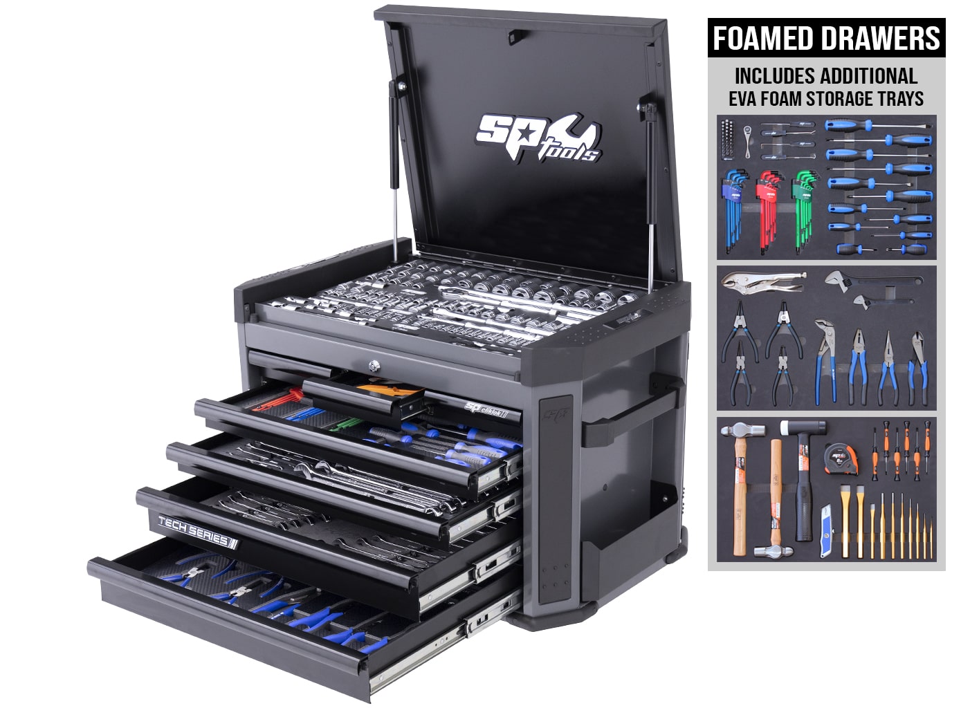 Tech Series Tool Kit 335Pce Metric & Sae Diamond Black Plus Bonus EVA Trays - SP52275DX by SP Tools