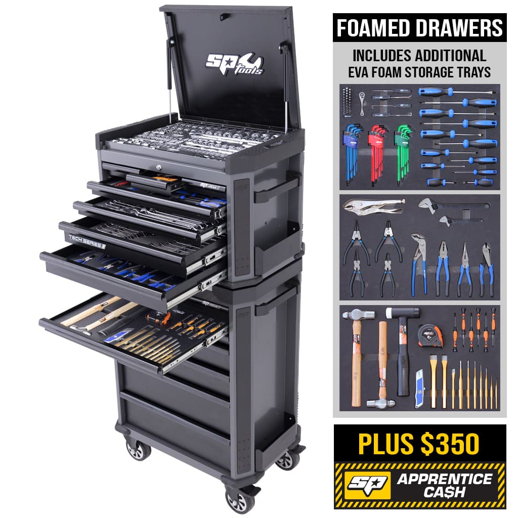 Tech Series Tool Kit 336Pce Metric/Sae, Diamond Black Plus Eva Foam Trays - SP52295DX by SP Tools