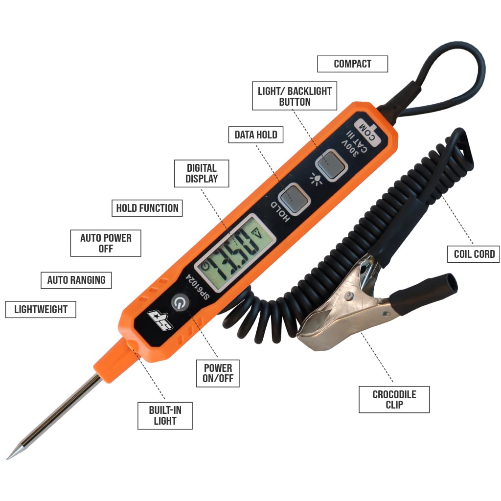 Circuit Tester Volts, OHMS & Continuity Auto Ranging 0.8 To 100 Volts DC - SP61024 by SP Tools