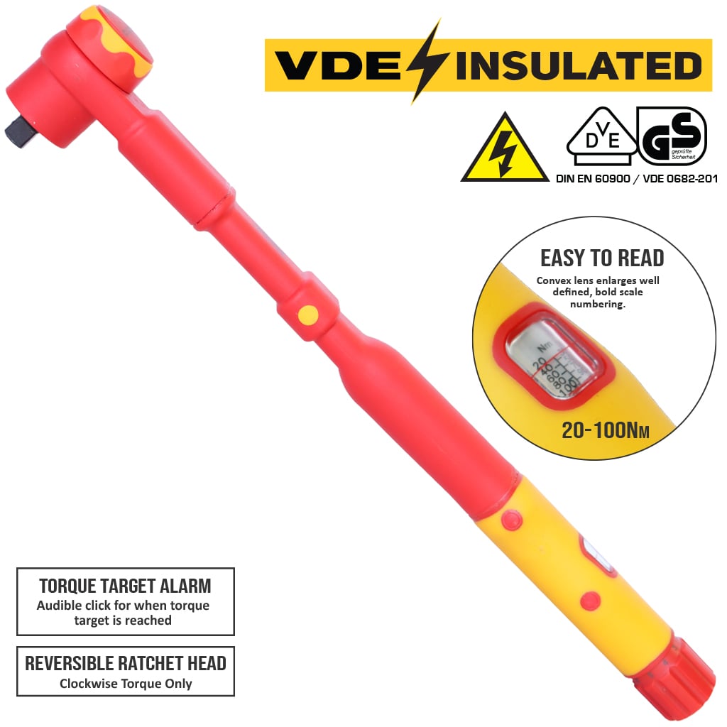 Torque Wrench 3/8" Micrometer VDE Insulated 20 To 100NM - SP95252 by SP Tools