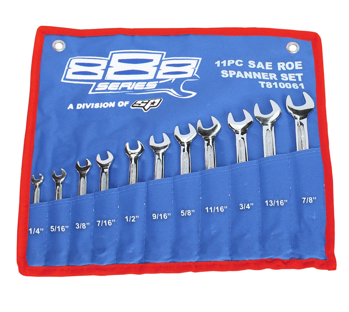 Combination Roe Spanner Set Metric 16Pce + BONUS 11Pce Sae Spanner Set - T810016B by SP Tools