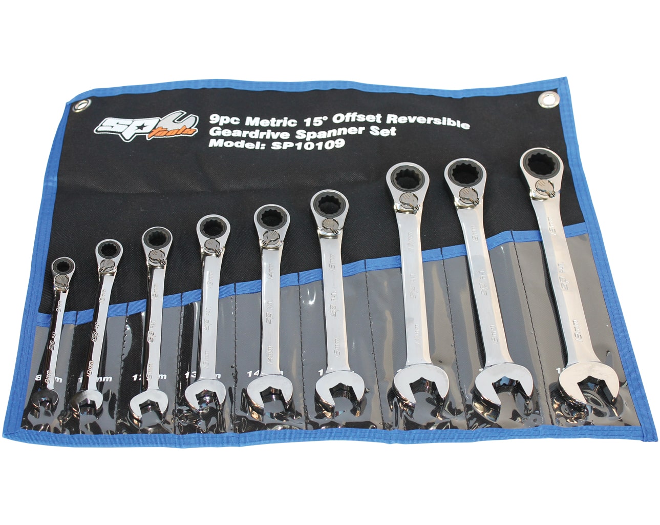 Gear Drive Roe Spanner Set 15° Offset Metric 9Pce  - SP10109 by SP Tools