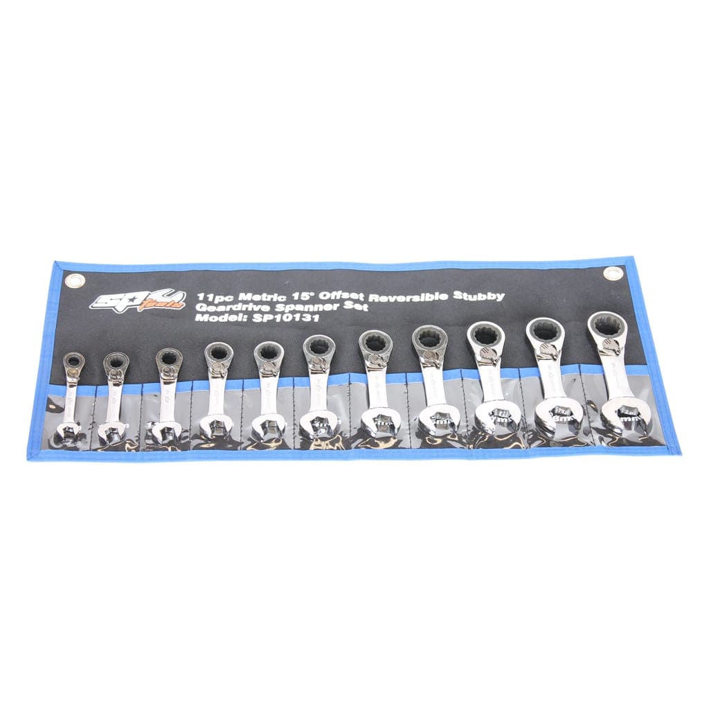 Gear Drive Roe Spanner Set 15° Offset Stubby Metric 11Pce - SP10131 by SP Tools
