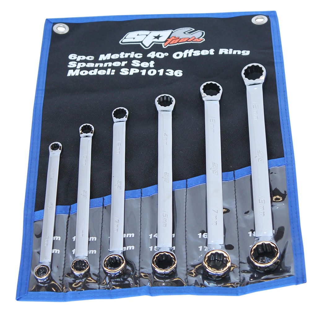 Double Ring Spanner Set 40° Offset Metric 6Pce - SP10136 by SP Tools