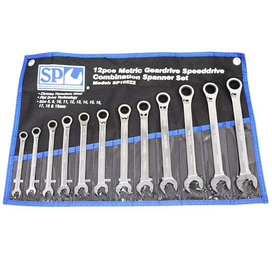 SP Tools 12Pce Metric Geardrive Speeddrive Combination Spanner Set SP10222