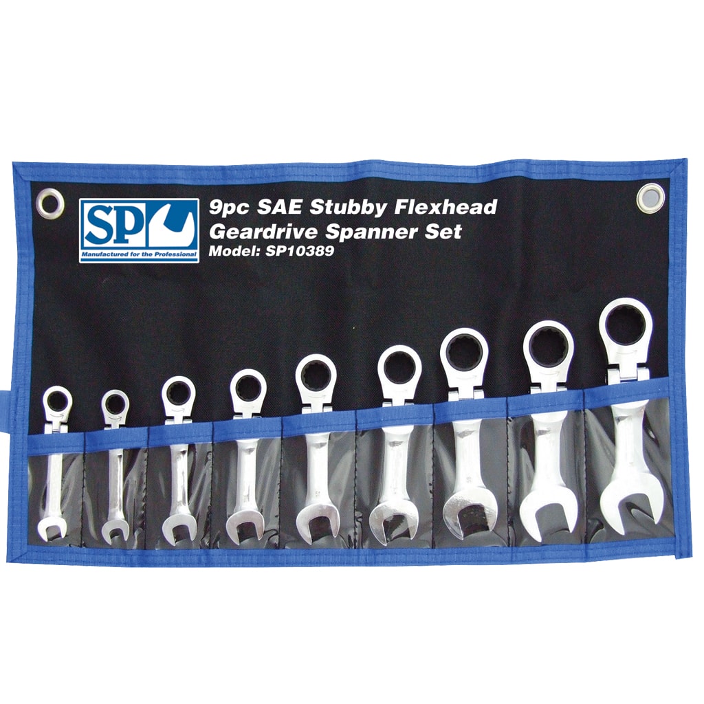Gear Drive Roe Spanner Set Flex Head Stubby Sae 9Pce - SP10389 by SP Tools