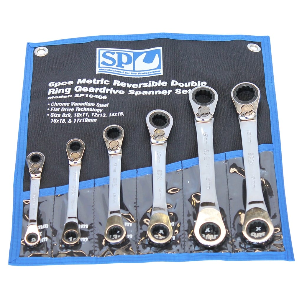 Double Ring Gear Drive Spanner Set, 15° Offset Metric 6Pce - SP10406 by SP Tools