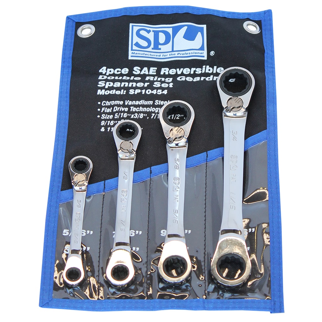 Double Ring Gear Drive Spanner Set, 15° Offset Sae 4Pce - SP10454 by SP Tools
