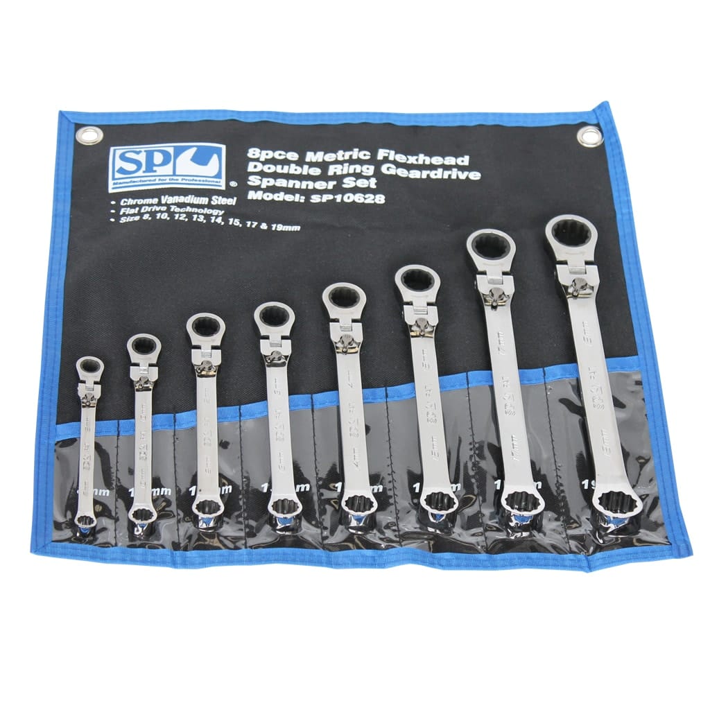 Double Ring Gear Drive Spanner Sets, Flex Head Sae 6Pce - SP10676 by SP Tools