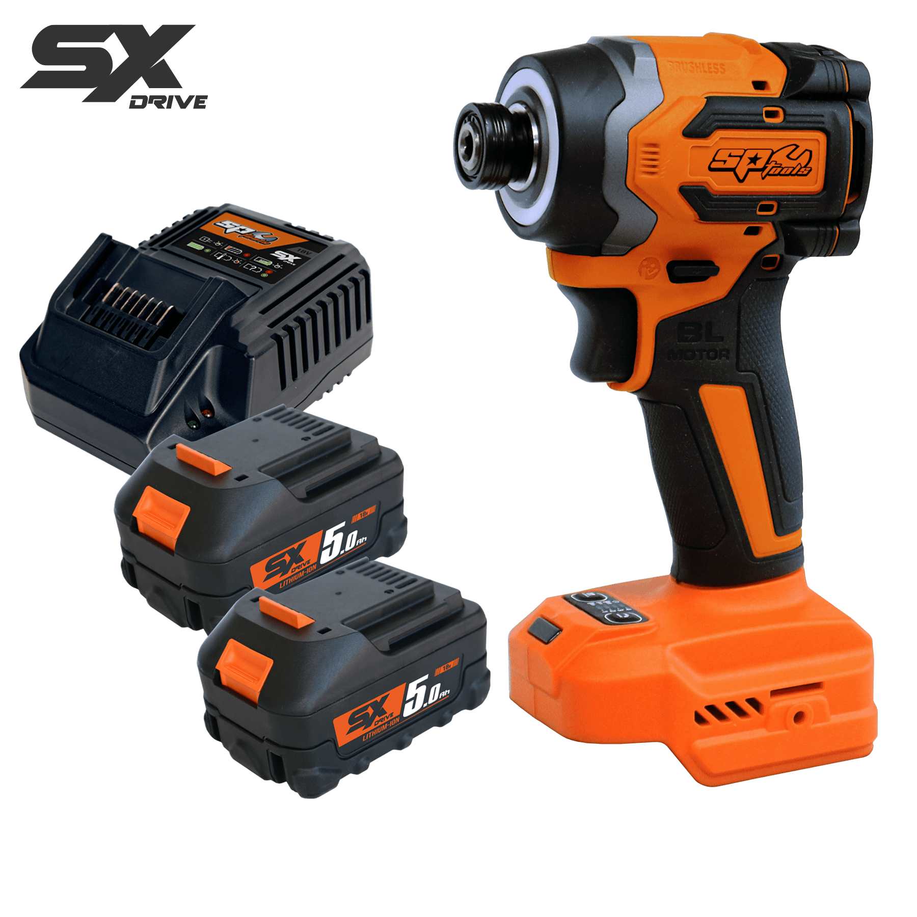 SP Tools SX Drive x2 5.0Ah 18v 1/4" Hex Bit Brushless 4 Mode Variable Speed Impact Driver Kit SP83147