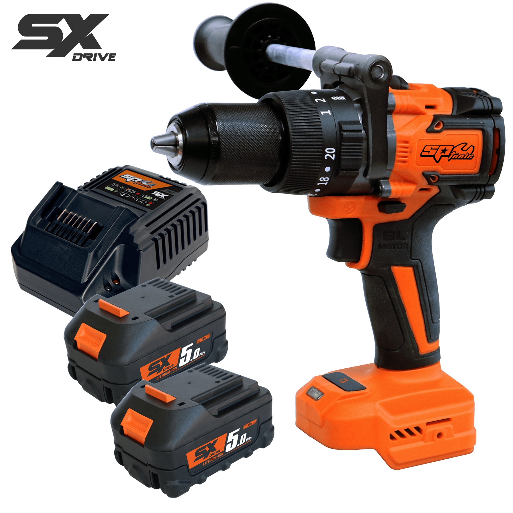 SP Tools SX Drive x2 5.0Ah 18v 13mm (1/2") Brushless 2 Speed Hammer Drill Driver Kit SP83244