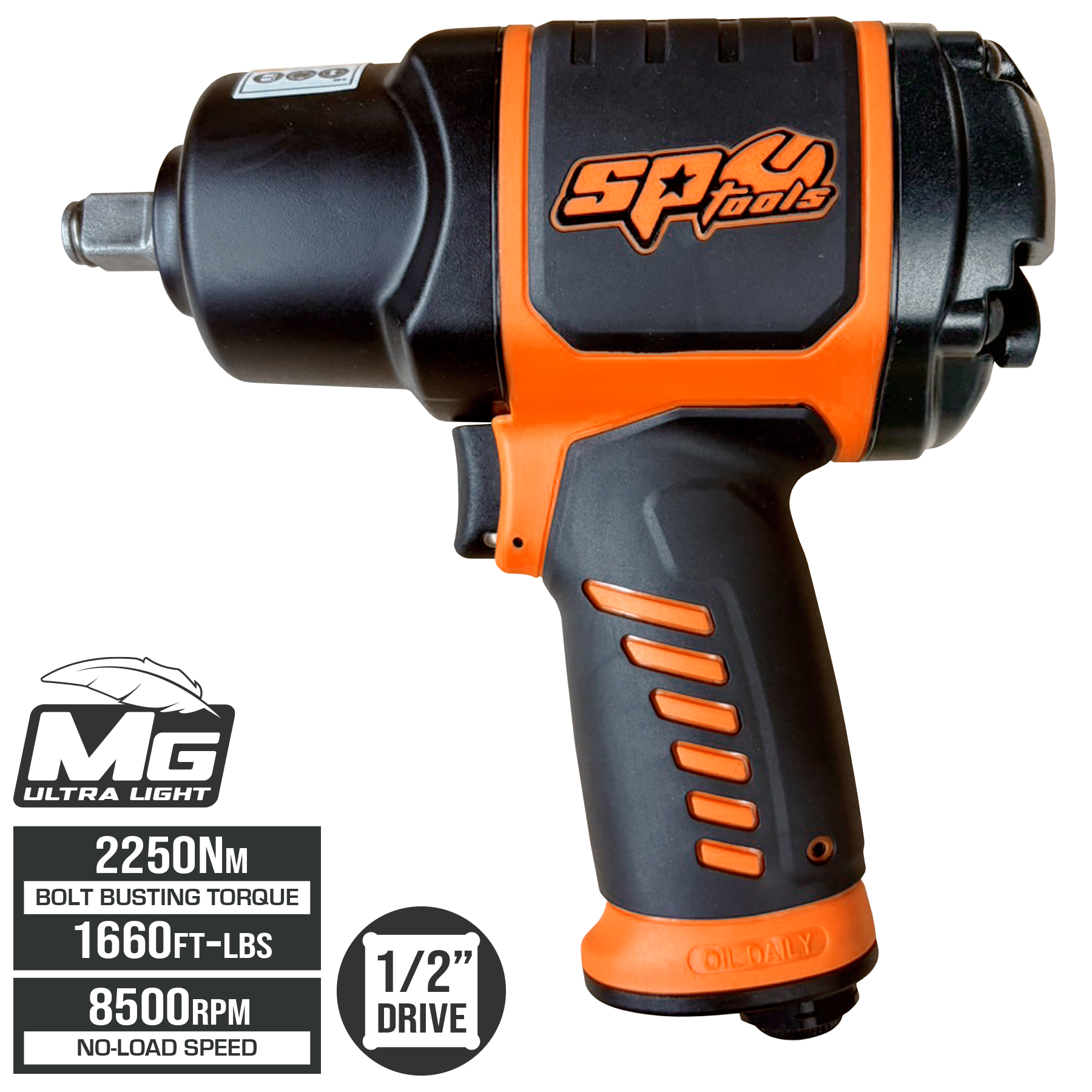 SP Tools 2250Nm 1/2”Dr Lightweight Air Impact Wrench SP9845
