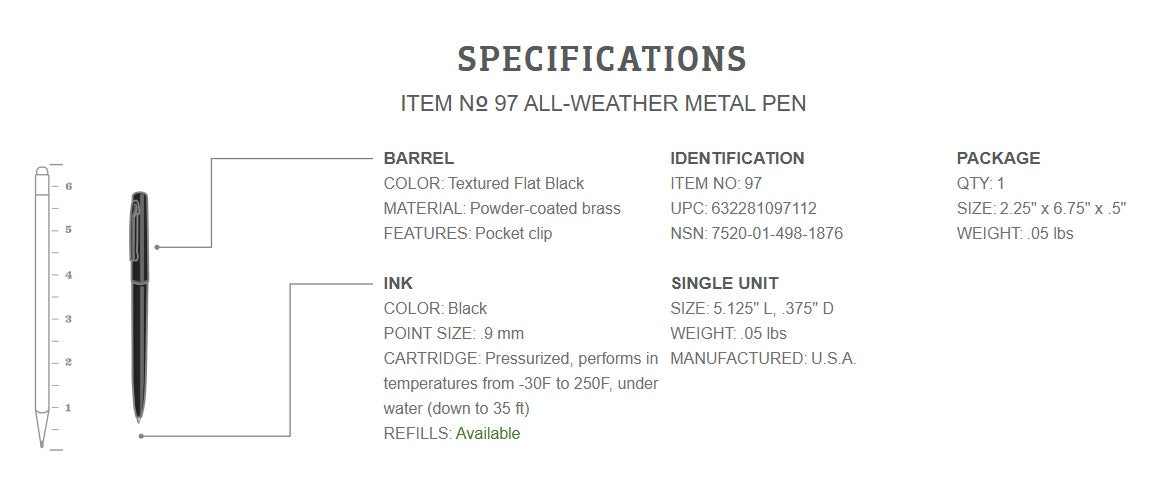 Rite in the Rain All Weather (Weatherproof) Metal Clicker Pen