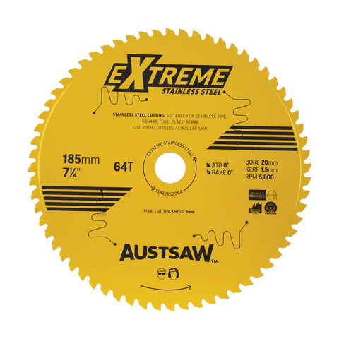 Extreme Stainless Steel Blade 185mm x 20 x 64T SSBE1852064 by Austsaw