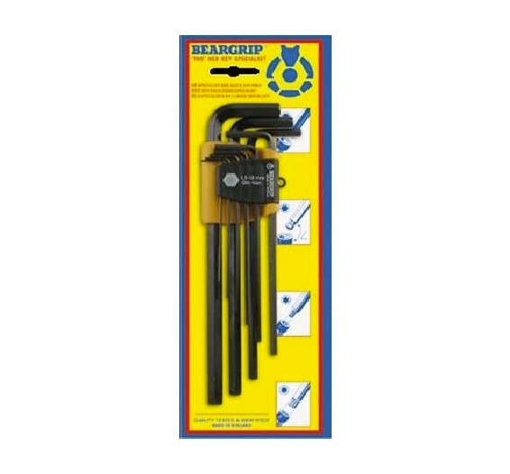 9Pce Allen / Hex Key L Wrench Set Imperial Long BG-1446 by Beargrip