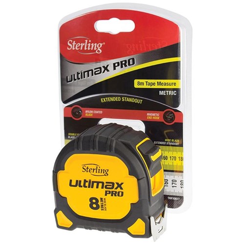 Ultimax Pro Tape Measure: 8m Metric Wide Blade - TMFX8027 by Sterling