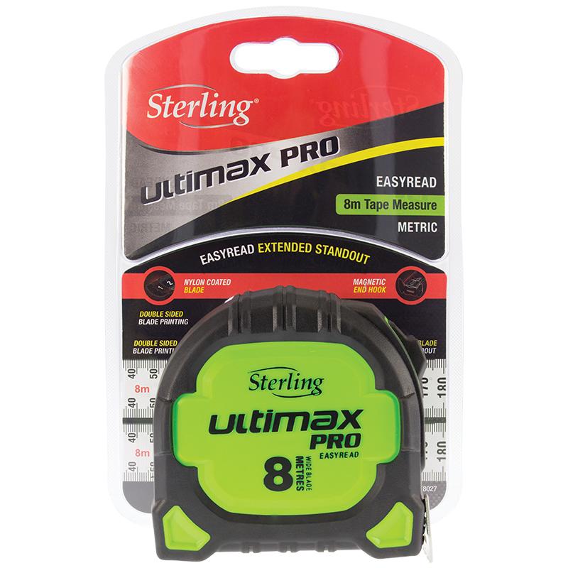 Sterling Ultimax Pro 8m Metric Tape Measure Easyread With Magnetic Hook TMFXE8027