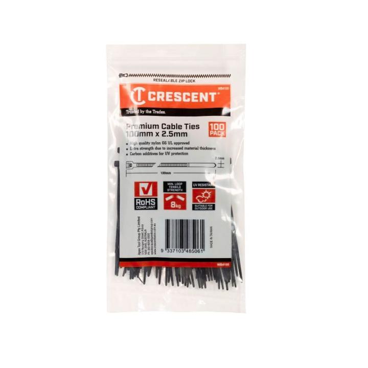Crescent Black Cable Ties 100Pce Packs