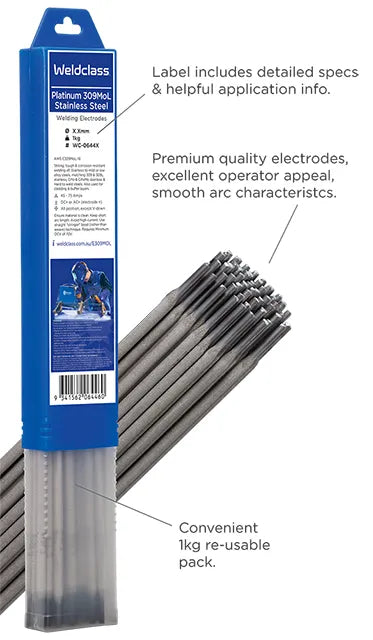 Weldclass Platinum 309M0L 2.6mm/3.2mm Electrodes 1kg Re-Usable Packs WC-06295, WC-06447