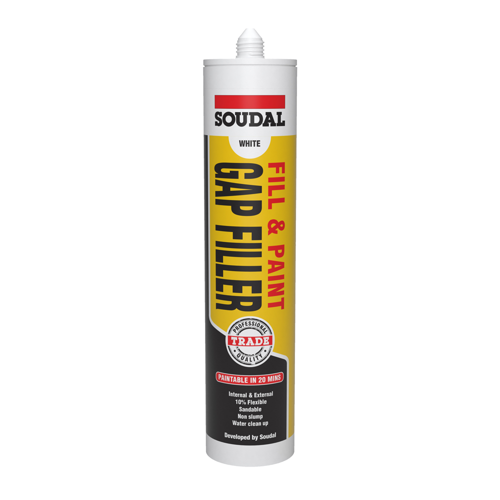 Soudal 300ml Cartridge of Fill &amp; Paint Gap Filler in White 122394