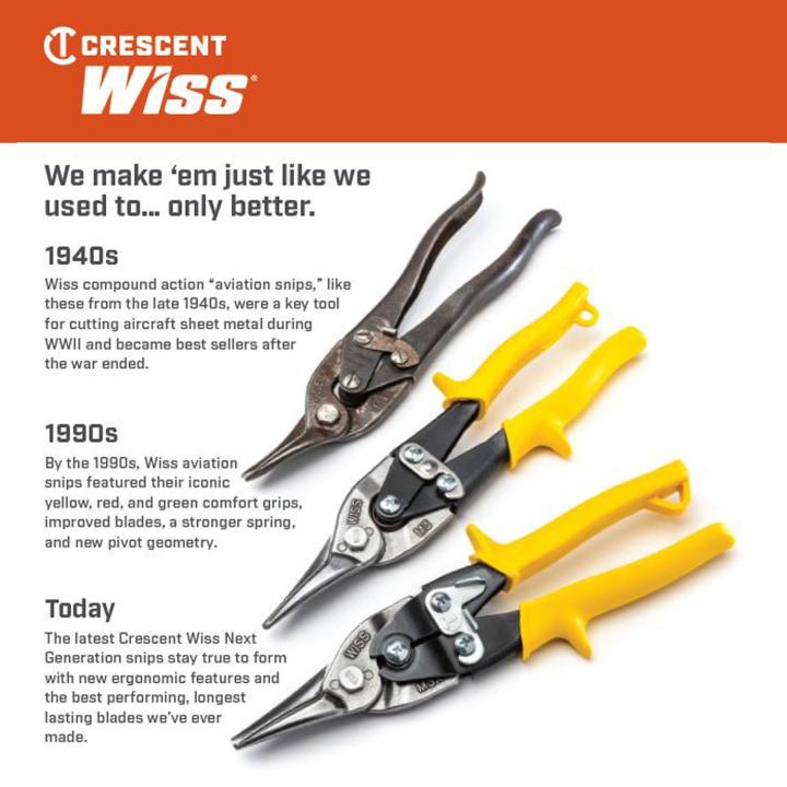 Crescent Wiss® 9-3/4" Compound Action Straight, Left and Right Cut Yellow Aviation Snips M3RAU