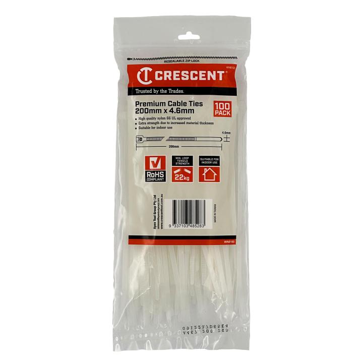 Crescent Natural/White Cable Ties 100Pce Packs