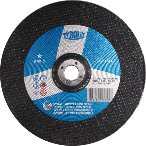 Tyrolit 230mm x 6mm x 22.2mm Basic Fastcut Abrasive Cut-Off Disc Y297333