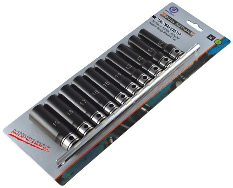Action 10Pce 10-19mm 1/2" Drive 6 Point Metric Deep Socket Set 11241001