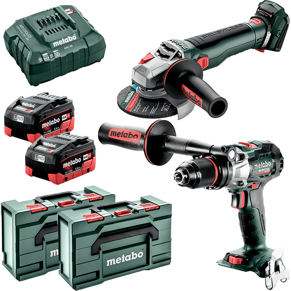 Metabo 18V 5.5Ah 2Pce Brushless Hammer Drill + Cordless Angle Grinder Combo Kit MET18BL2MB2HD5.5FJ AU68204550