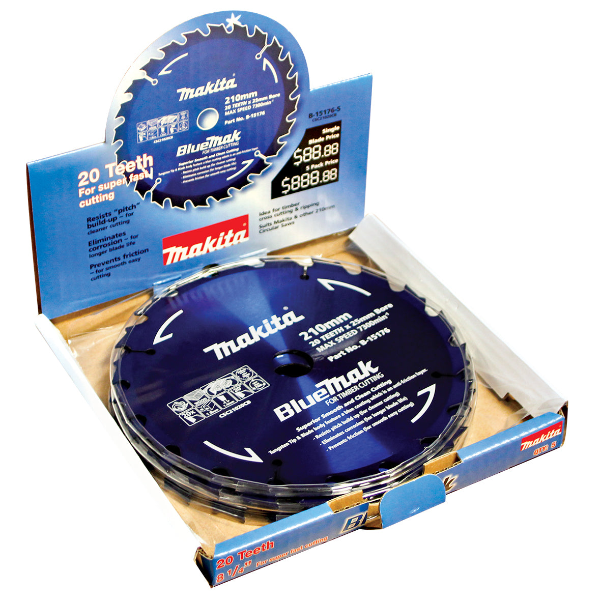 Makita 210mm x 25mm x 20T TCT Circular Saw Blade For Wood Cutting BlueMak B-15176  | Per Blade (Unboxed - Out of a Bulk Pack)