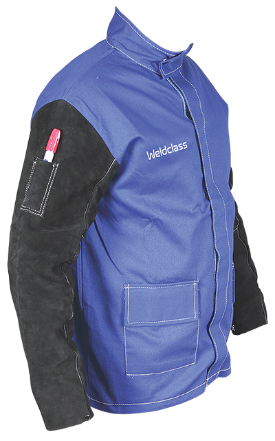 Jackets PROMAX BF3 Blue FR with Leather Sleeves Weldclass