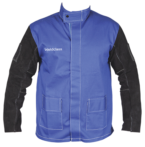 Jackets PROMAX BF3 Blue FR with Leather Sleeves Weldclass