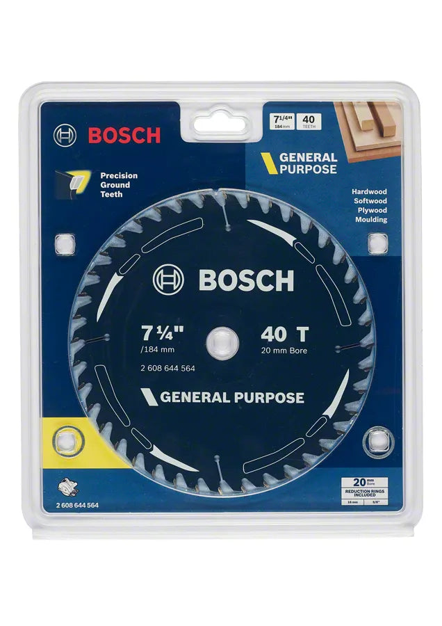 Bosch 184mm (7-1/4") x 20 x 40T General Purpose Circular Saw Blade 2608644564