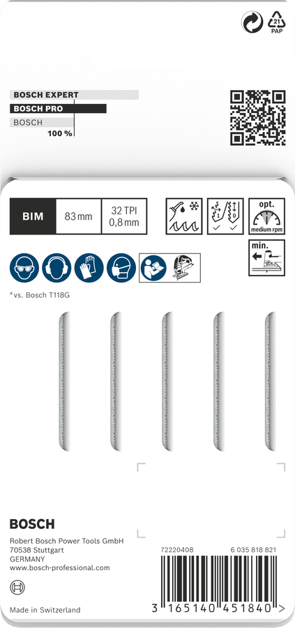 Bosch Long Life Stainless Steel Cutting Pro Jigsaw Blades T118GFS (2 608 636 496) | 5 Pack