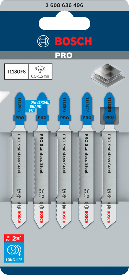 Bosch Long Life Stainless Steel Cutting Pro Jigsaw Blades T118GFS (2 608 636 496) | 5 Pack
