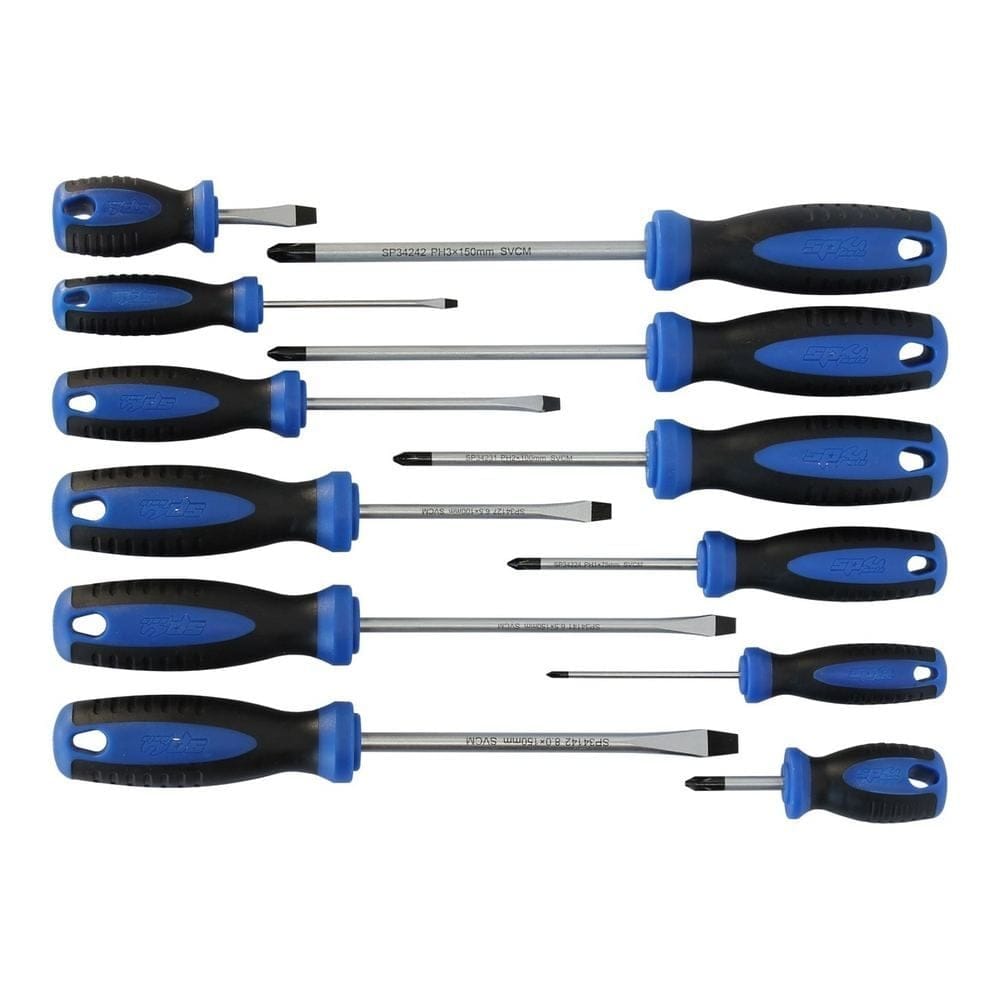 Screwdriver Set 12Pce Phillips/Slotted + Bonus - SP34002B by SP Tools