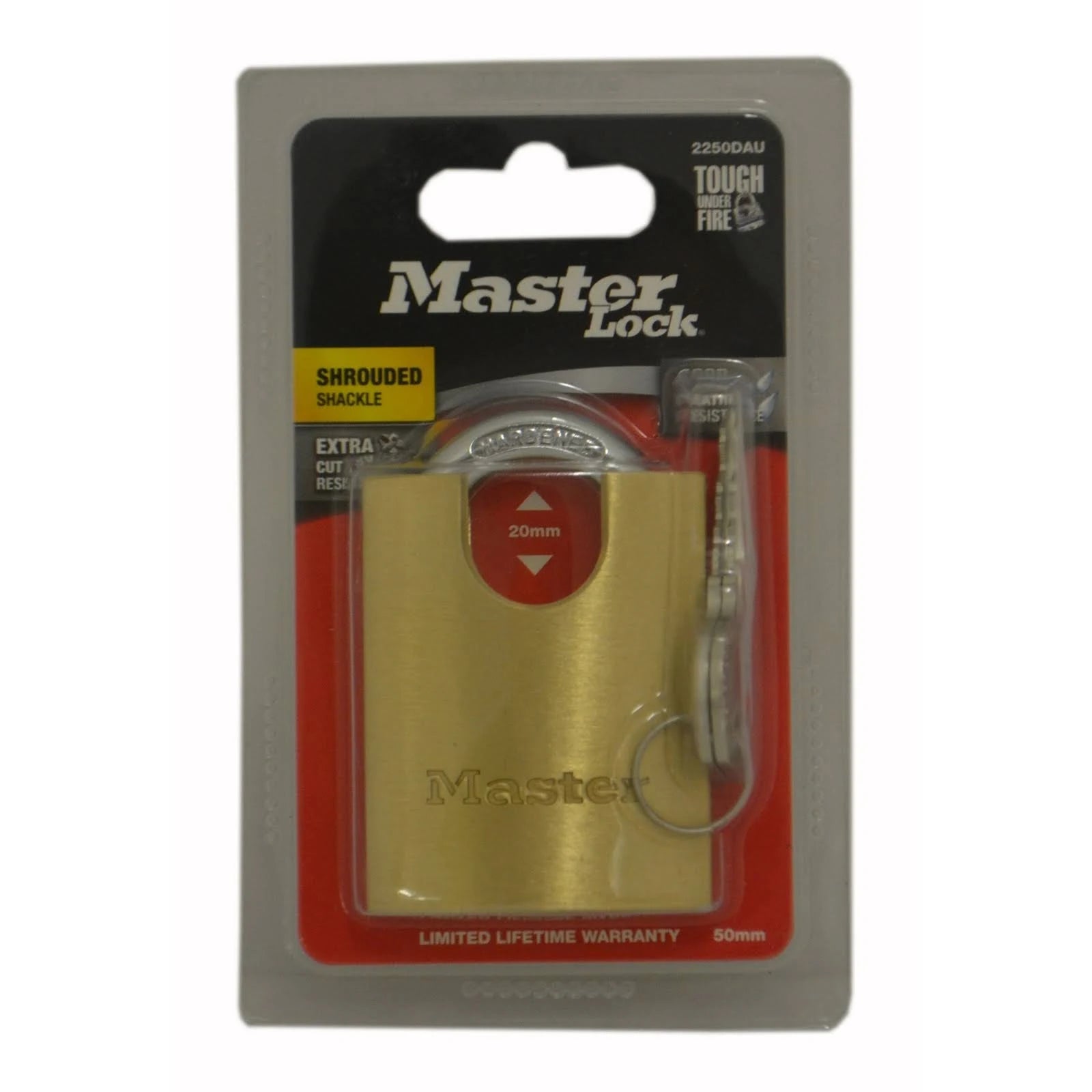 Master Lock 50mm Brass Padlock With 20mm Shrouded Shackle 2250DAU