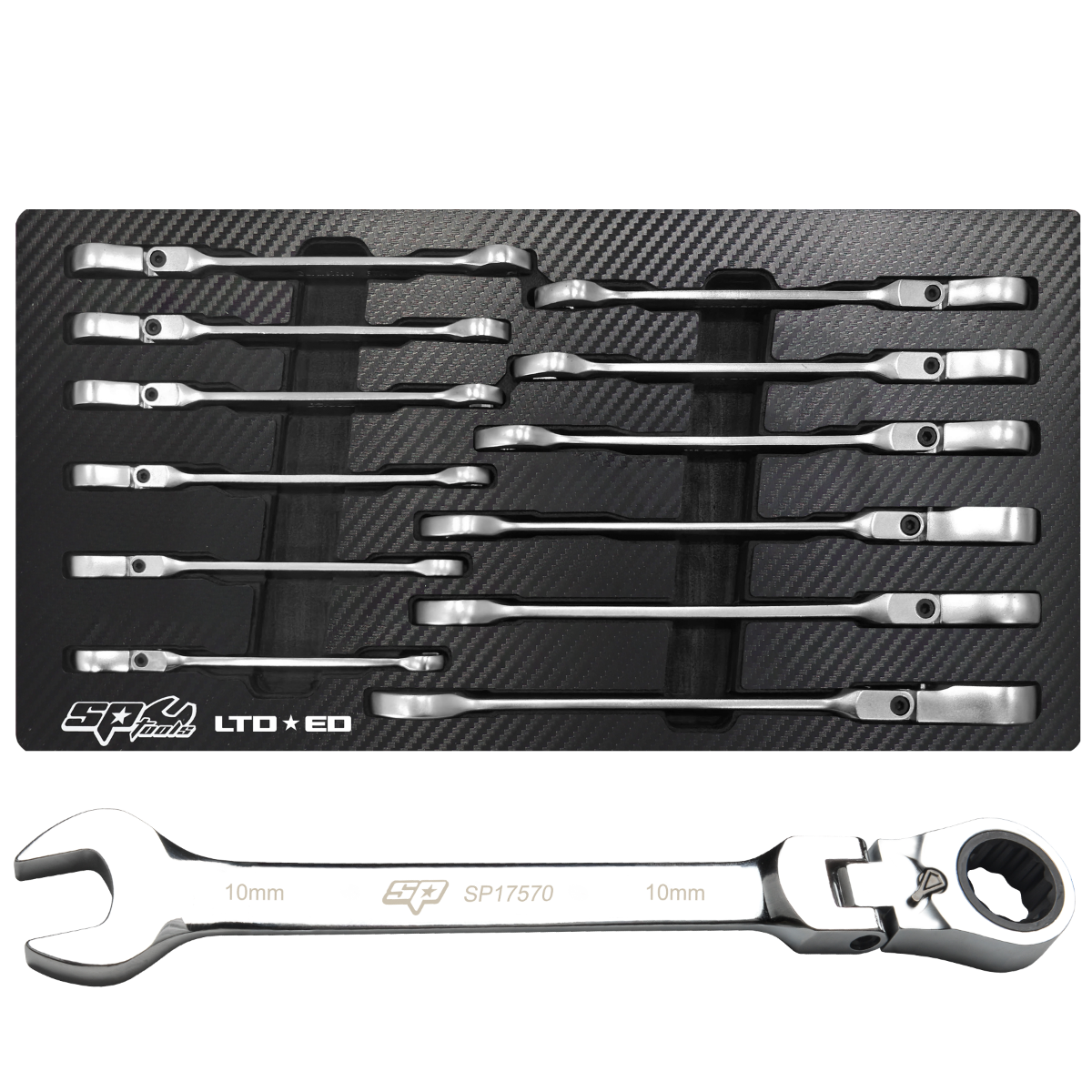 SP Tools 12Pce Flex Head Gear Drive ROE Reversible Quad Drive Metric Spanner Set SP19112X