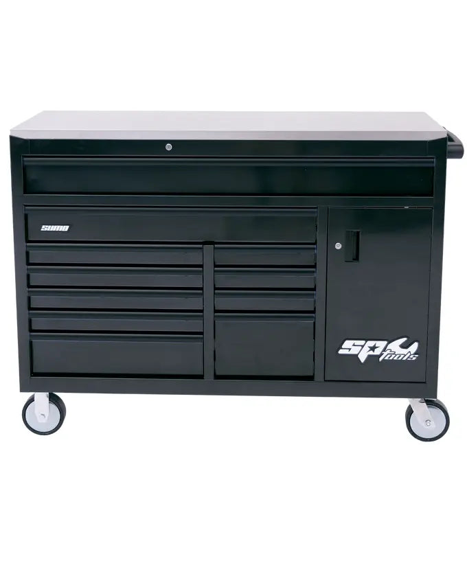 SP Tools 12 Drawer Sumo Series Trolley (Empty) with Power Tool Cupboard & Built In Power Board - Black/Chrome SP40095