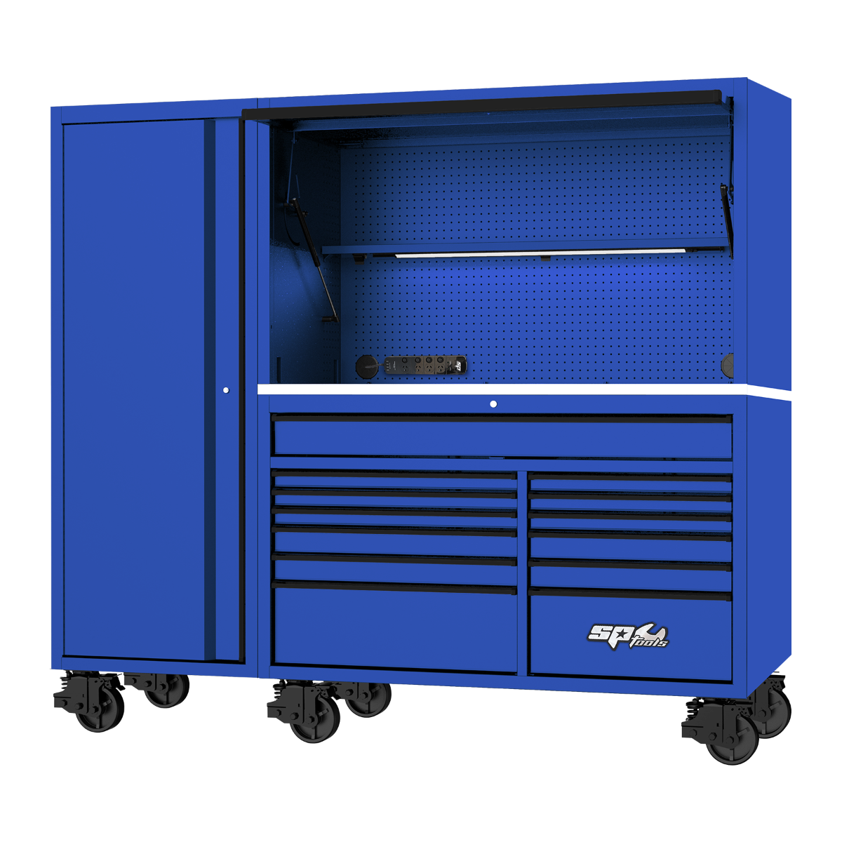 SP Tools USA Sumo Series 86" Roll Cab, Power Hutch and Side Cabinet 730Pce Metric and SAE Tool Kit SP50815