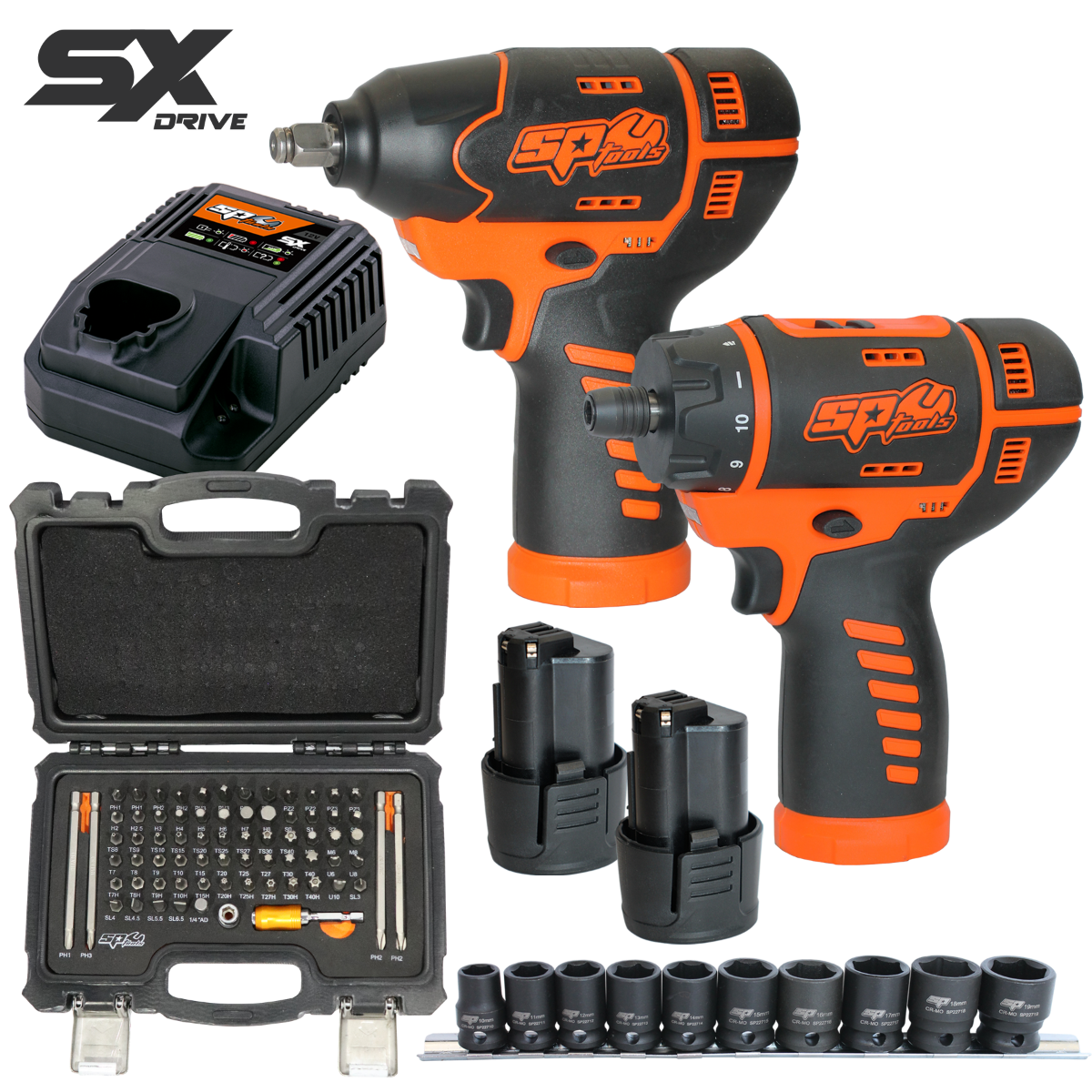 SP Tools SX Drive 12v 3/8"Dr Combo Impact Wrench & Screwdriver Kit SP83143
