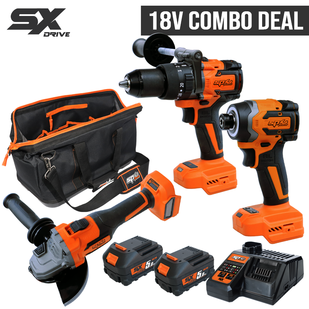 SP Tools SX Drive 18V Workshop Combo Kit With Open Mouth Tool Bag SP83194