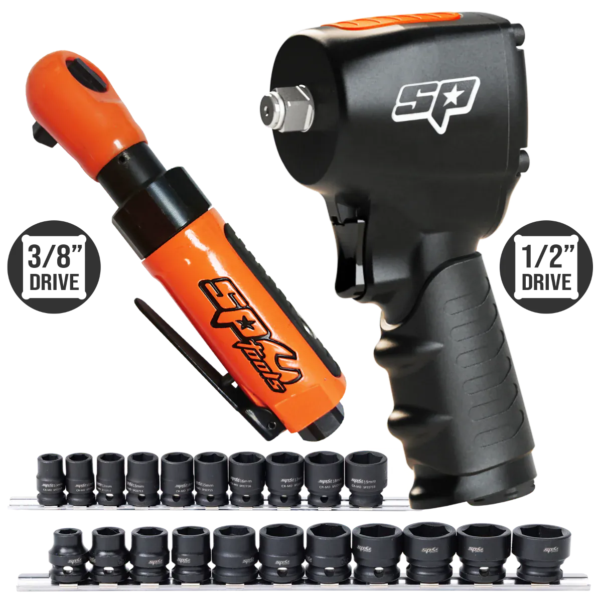 SP Tools Pneumatic Combo Kit With Impact Wrench, Ratchet Wrench and Im