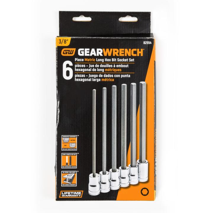 6pce 3/8” Drive Long Length Hex Bit Metric Socket Set 82554 by Gearwrench