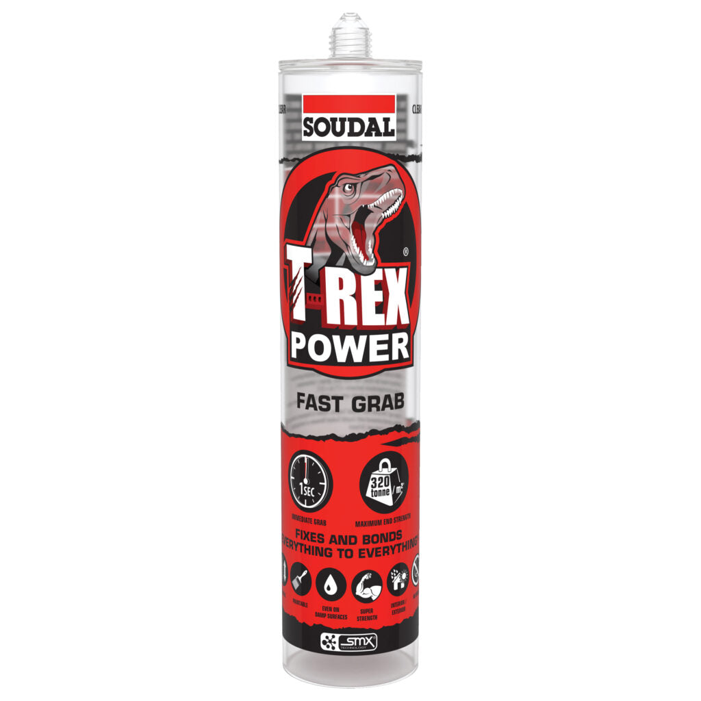 Soudal 290ml Cartridge of T-REX Power Clear Adhesive (Fast Grab) 134912