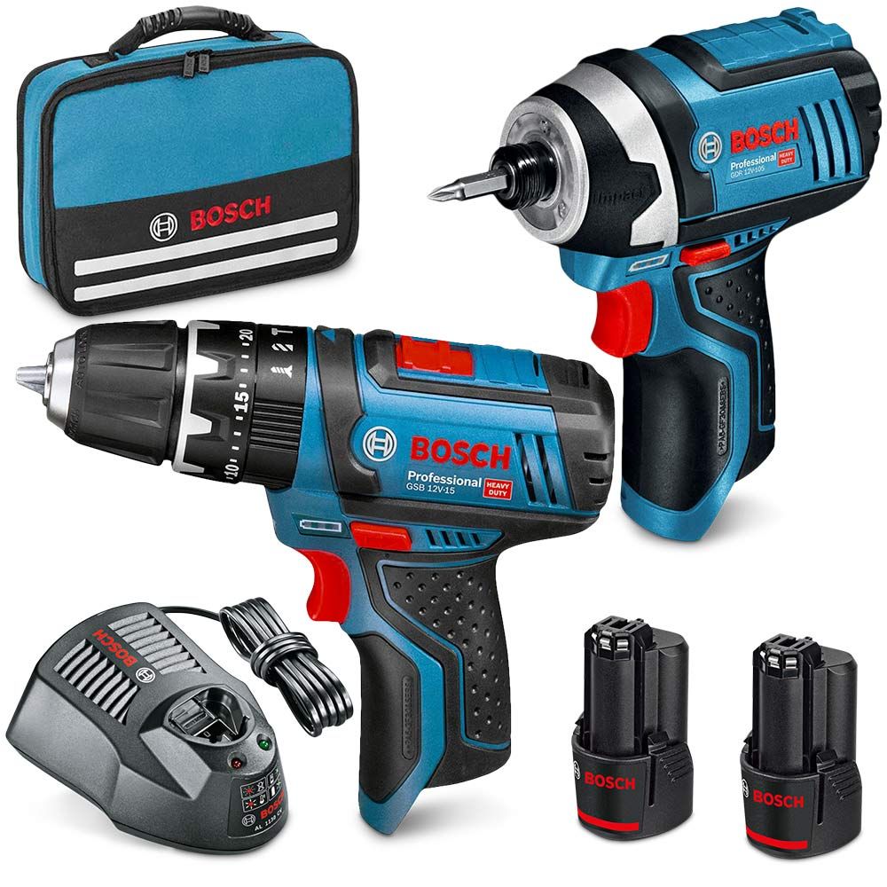 12V 2.0Ah 2Pce Hammer Drill + Impact Driver Kit (0615990L1H) by Bosch