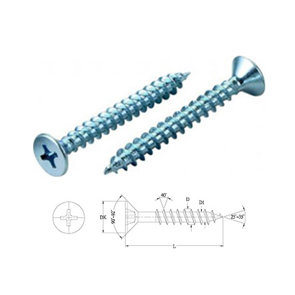 1000Pce 6G x 25mm (1") / M3.5 x 25mm Phillips Drive Countersunk Chipboard Screws 068-058 by Halliday Hardware